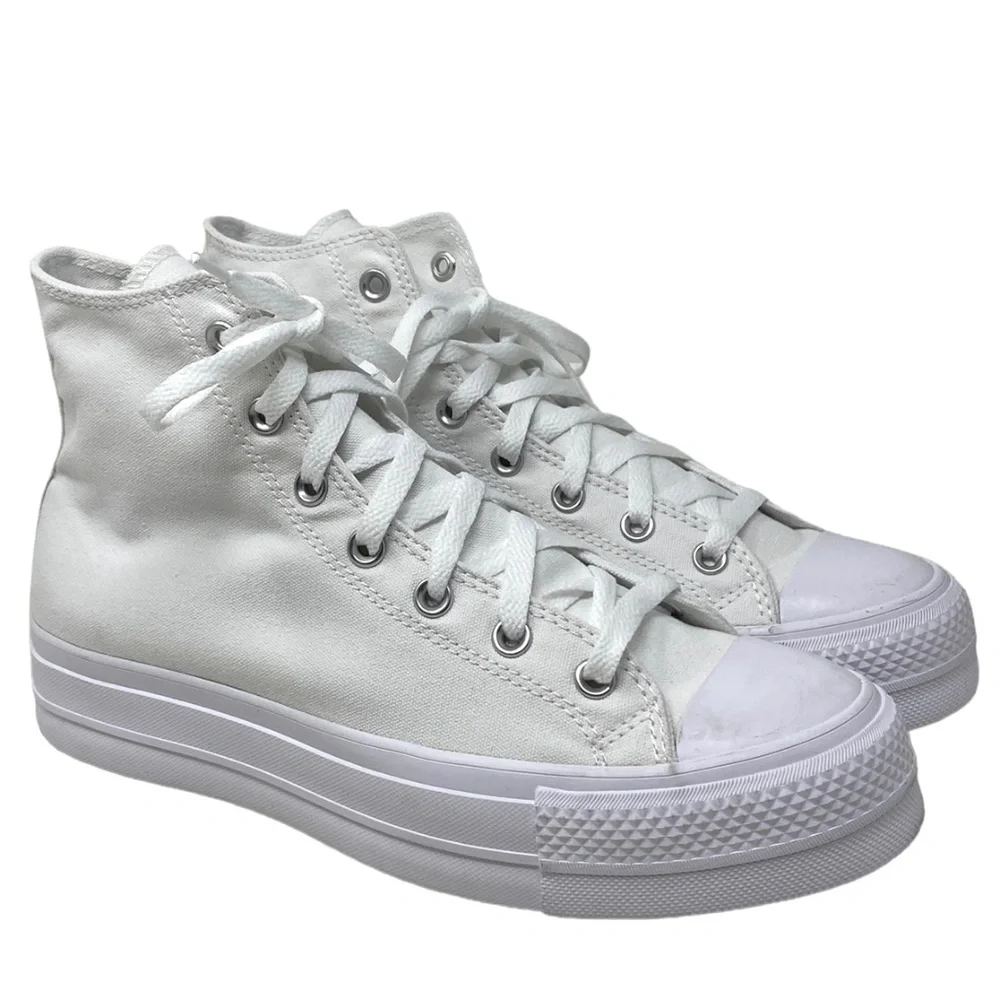 Converse Ctas Lift Platform White For Women Canvas Shoes High Custom 173149CWWWW - Picture 2 of 8